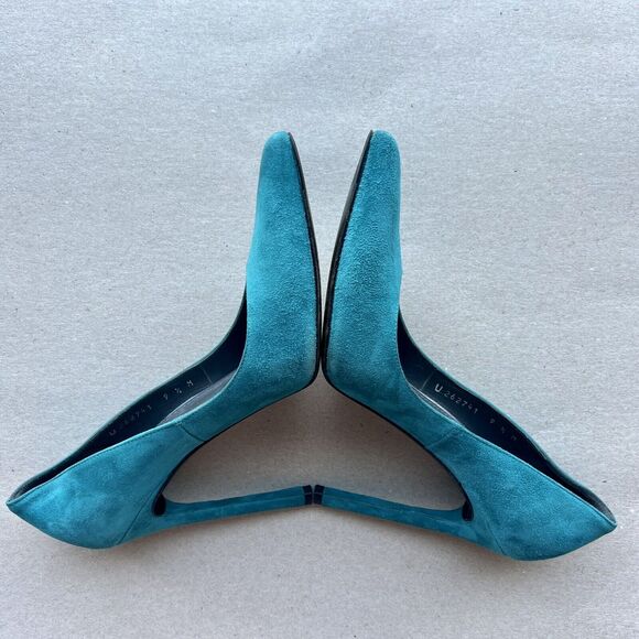 Stuart Weitzman Queen Caribe Turquoise Teal Suede Stiletto Heels Women’s 9.5 M - Picture 2 of 16
